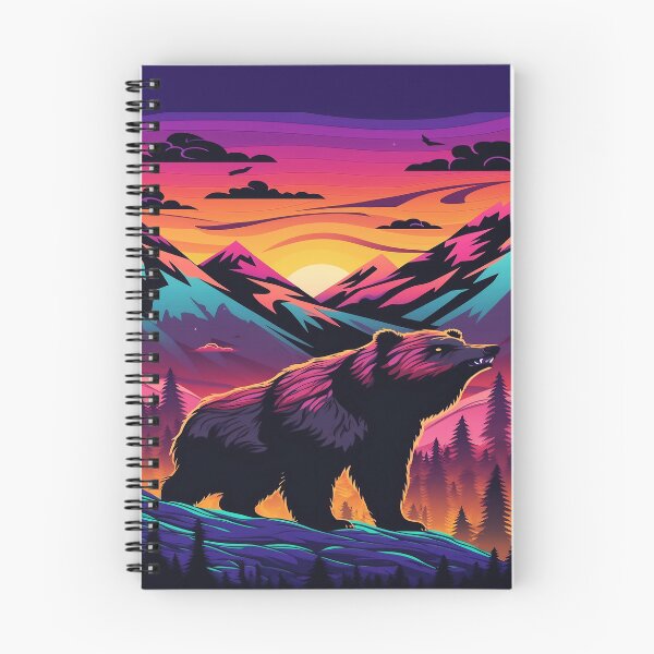 Aperçu de l'œuvre Ours Retrowave dans les montagnes créée et vendue par CybRunner.