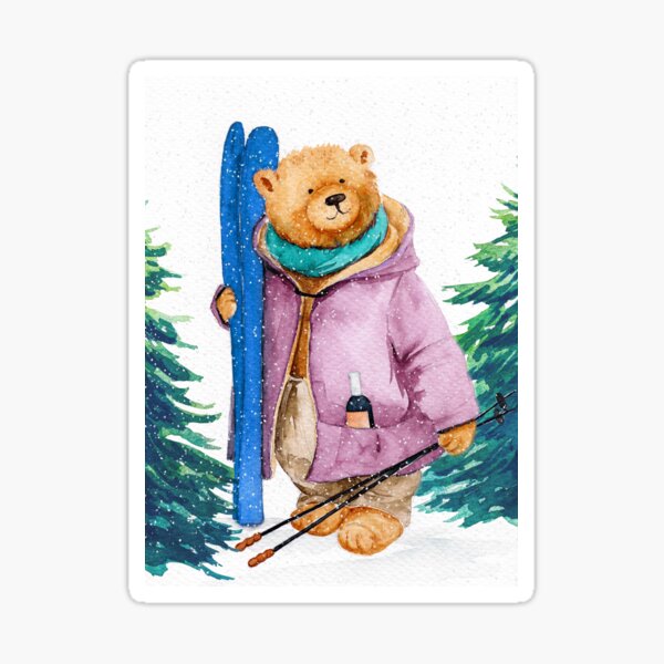 Artikel-Vorschau von Aquarell-Teddybär mit grüner Jacke mit einer Flasche Wein, designt und verkauft von MaryWatercolor.