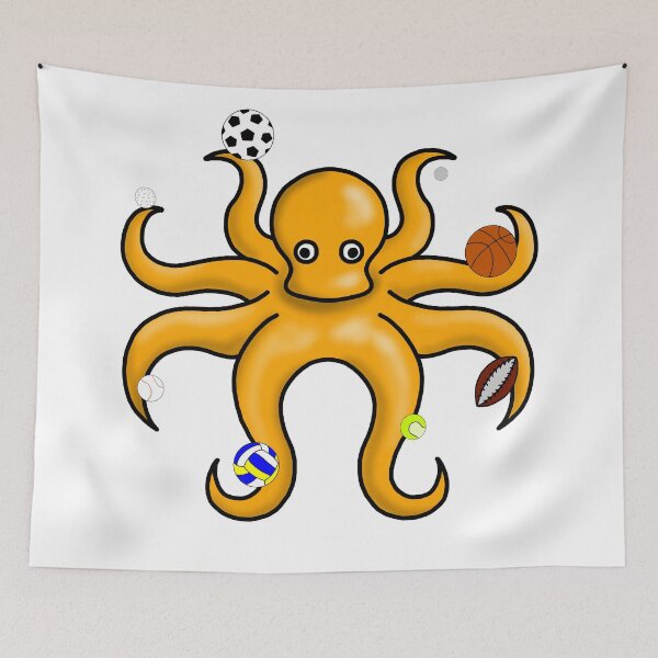 Item preview, orange octopus with sports balls designed and sold by octo-PS.