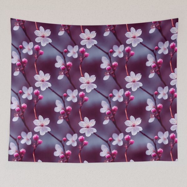 Item preview, Gorgeous Sakura Cherry Blossoms with Purple and Ruby Background Cherry Blossom Digital Seamless Repeating Pattern designed and sold by aphelionrhode.