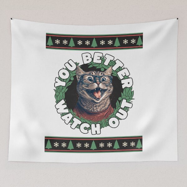 Item preview, Cute Christmas Cat Gift - Cat Pushing Christmas Tree designed and sold by PlayfulPrint.
