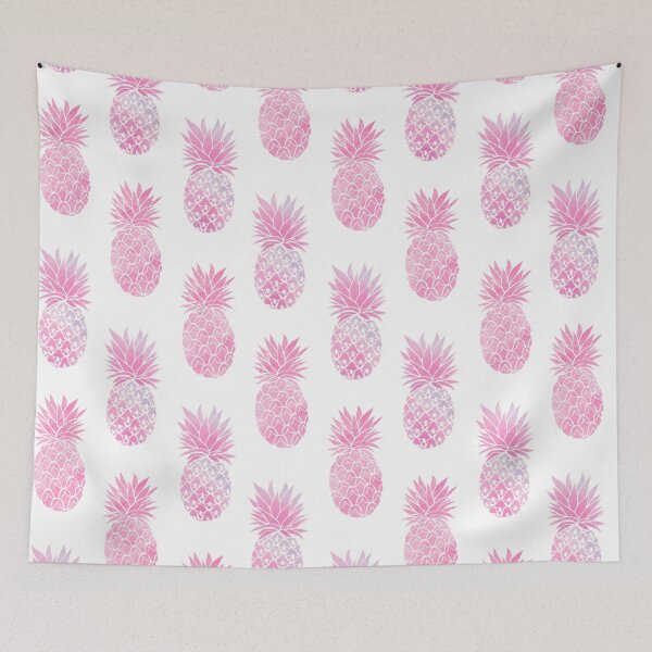 Item preview, Pink Pineapple watercolor art with lilac and pattern clash designed and sold by MagentaRose.