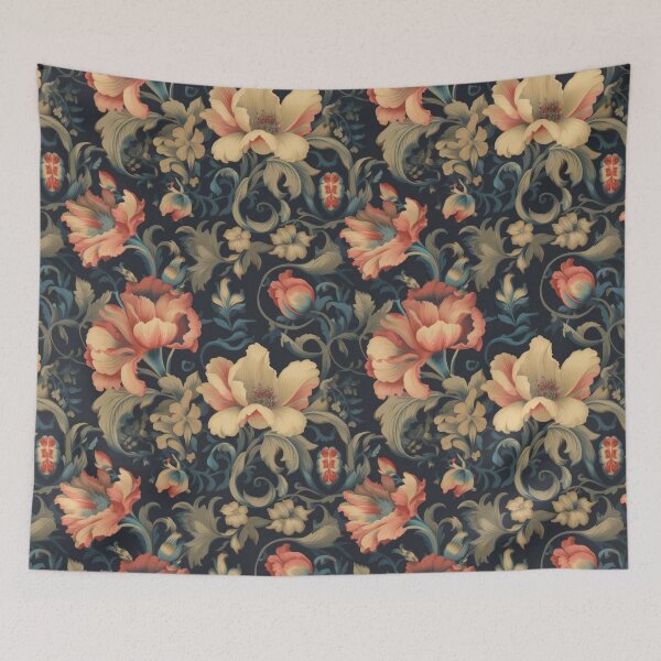 Item preview, Beautiful Ornate Baroque Cream, Red and Green Flower Motif designed and sold by ISaidBang.