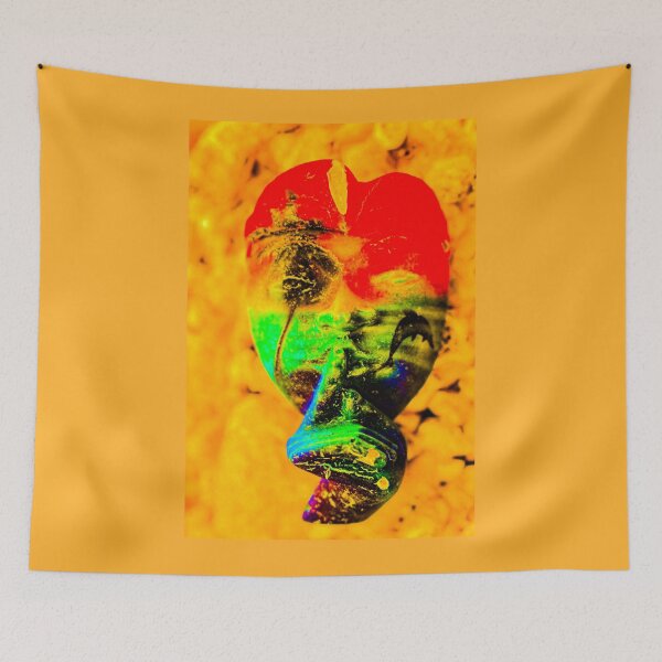 Item preview, A red green Bali face mask on yellow designed and sold by kall3bu.