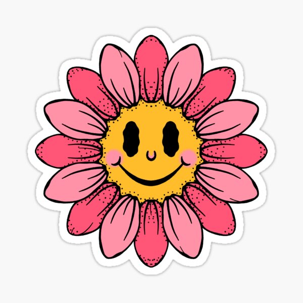 Flower Smiley Face Pink Sticker for Sale by berrydesignco