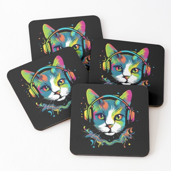 Item preview, Cat wearing headphones colorful illustration designed and sold by Gerald Waters.