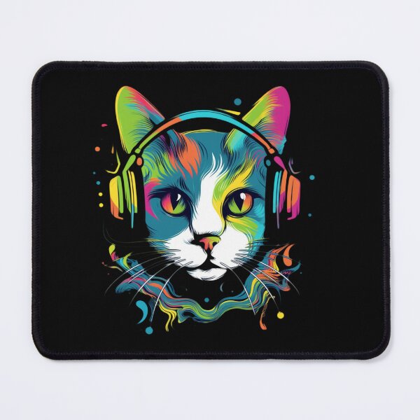 Item preview, Cat wearing headphones colorful illustration designed and sold by Gerald Waters.