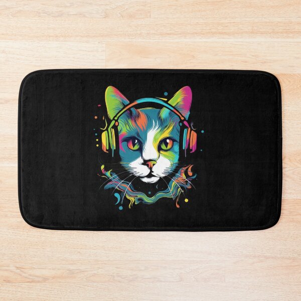 Item preview, Cat wearing headphones colorful illustration designed and sold by Gerald Waters.