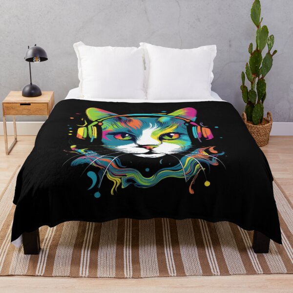 Item preview, Cat wearing headphones colorful illustration designed and sold by Gerald Waters.