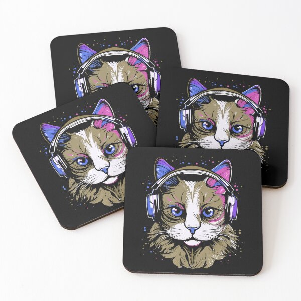 Item preview, Cat wearing headphones colorful illustration designed and sold by Gerald Waters.