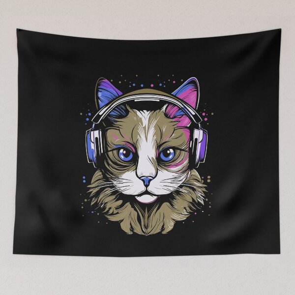 Item preview, Cat wearing headphones colorful illustration designed and sold by Gerald Waters.