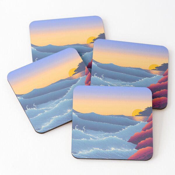 Item preview, Ukiyo-e Japanese Art - Waves Crashing Against a Rocky Coast at Sunset designed and sold by allovervintage.