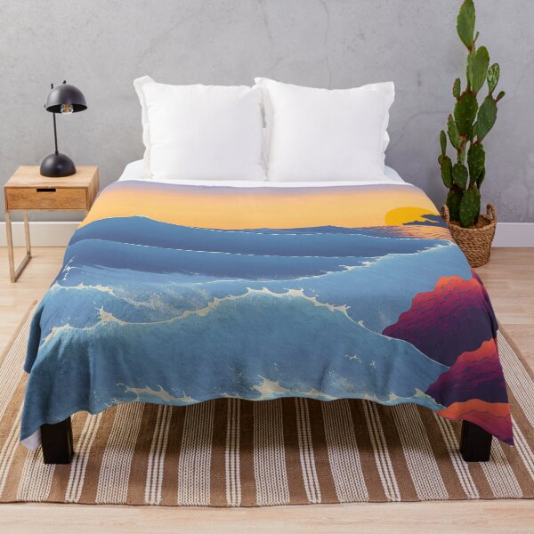 Item preview, Ukiyo-e Japanese Art - Waves Crashing Against a Rocky Coast at Sunset designed and sold by allovervintage.
