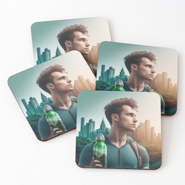 Item preview, Eco-friendly young man in the park of a big city with a water bottle in his hand designed and sold by Django47.