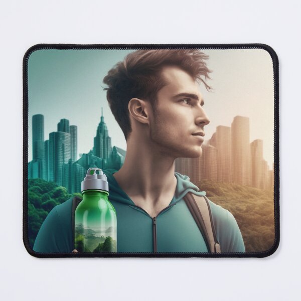 Item preview, Eco-friendly young man in the park of a big city with a water bottle in his hand designed and sold by Django47.