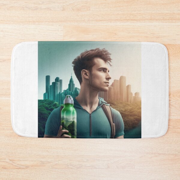 Item preview, Eco-friendly young man in the park of a big city with a water bottle in his hand designed and sold by Django47.