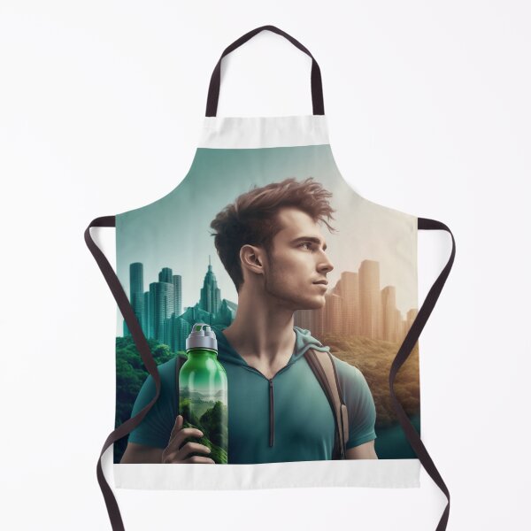 Item preview, Eco-friendly young man in the park of a big city with a water bottle in his hand designed and sold by Django47.