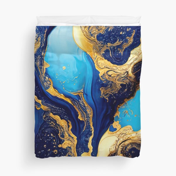 Abstract acrylic fluid pouring paint wall art Blue Gold Poster by ColorBit