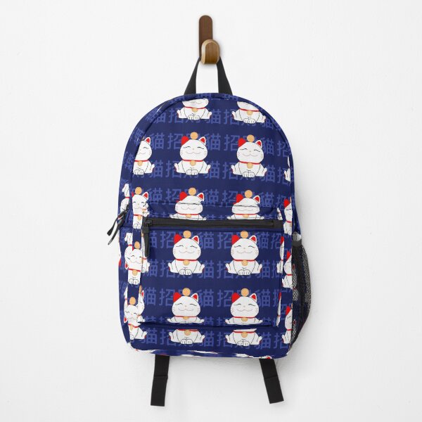Item preview, Cute Maneki Neko cat on dark indigo blue designed and sold by QuirkyCatz.
