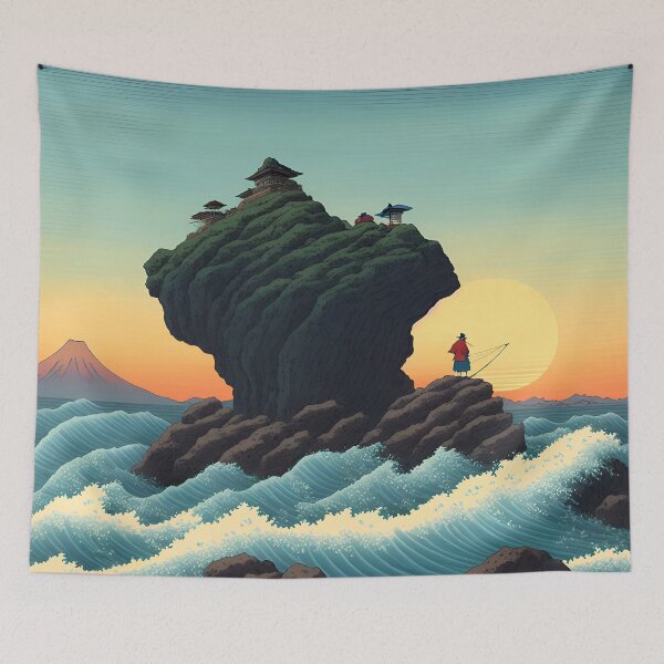 Item preview, Ukiyo-e Japanese Art - Lone Fisherman designed and sold by allovervintage.