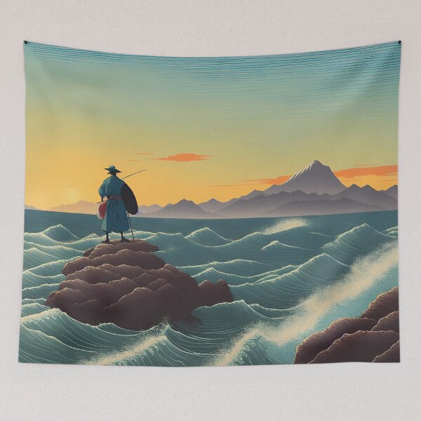 Item preview, Ukiyo-e Japanese Art - Lone Fisherman designed and sold by allovervintage.