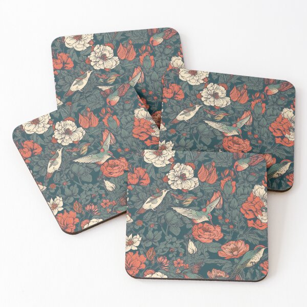Item preview, boho style flowers and hummingbirds pattern designed and sold by Dreamakerstudio.