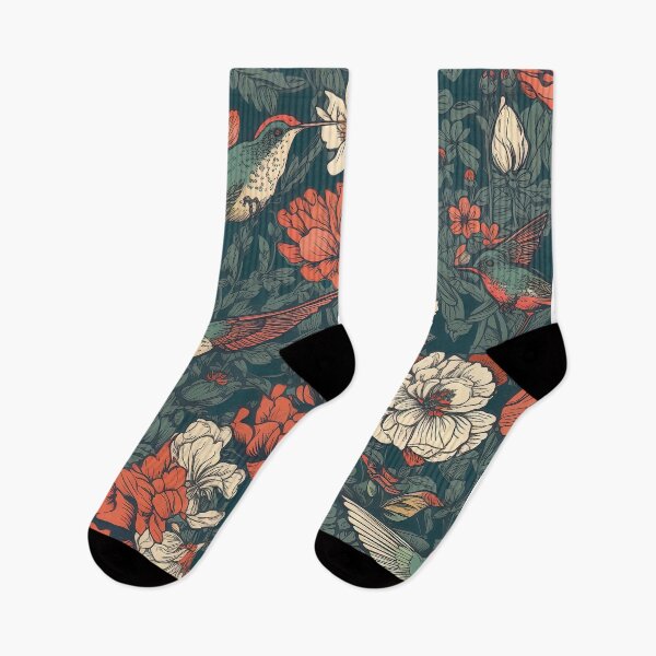 Item preview, boho style flowers and hummingbirds pattern designed and sold by Dreamakerstudio.