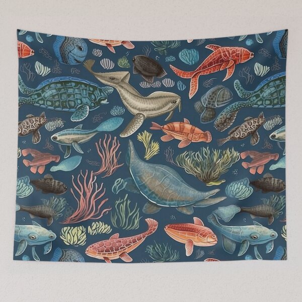 Item preview, Sea animals and creatures boho pattern in antique style  designed and sold by Dreamakerstudio.