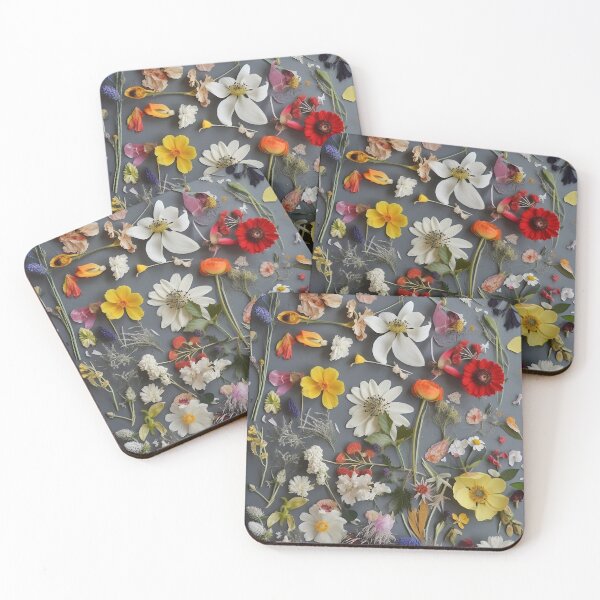 Item preview, Flowers of Timeless Memories - Pressed Dried flowers on grey background designed and sold by EmeraldeaArt.