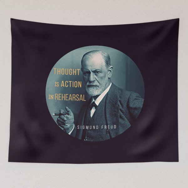 Item preview, Sigmund Freud portrait and quote: Thought is action in rehearsal designed and sold by artbleed.