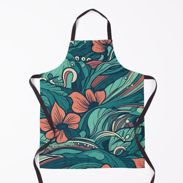 Item preview, Surfer pattern of waves and hibiscus flowers in aqua and red designed and sold by Dreamakerstudio.