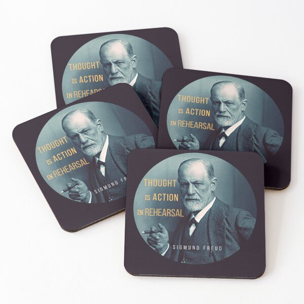 Item preview, Sigmund Freud portrait and quote: Thought is action in rehearsal designed and sold by artbleed.