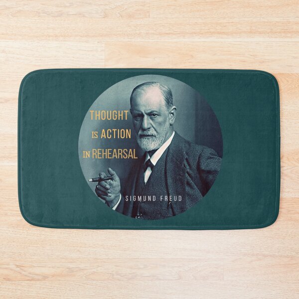 Item preview, Sigmund Freud portrait and quote: Thought is action in rehearsal designed and sold by artbleed.