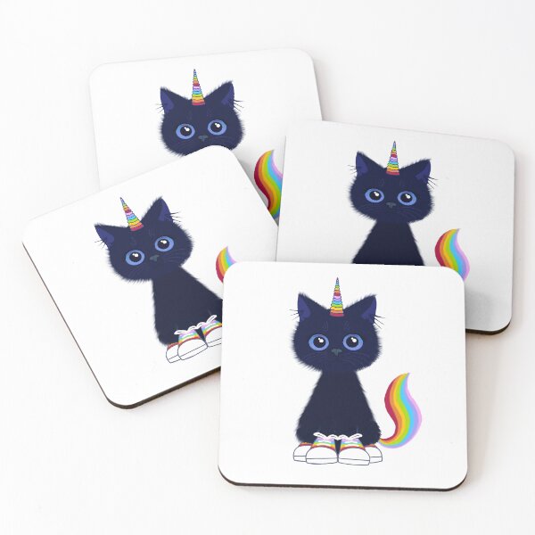 Item preview, Cute black caticorn with blue eyes and rainbow sneakers  designed and sold by QuirkyCatz.