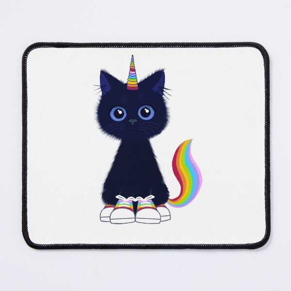 Item preview, Cute black caticorn with blue eyes and rainbow sneakers  designed and sold by QuirkyCatz.