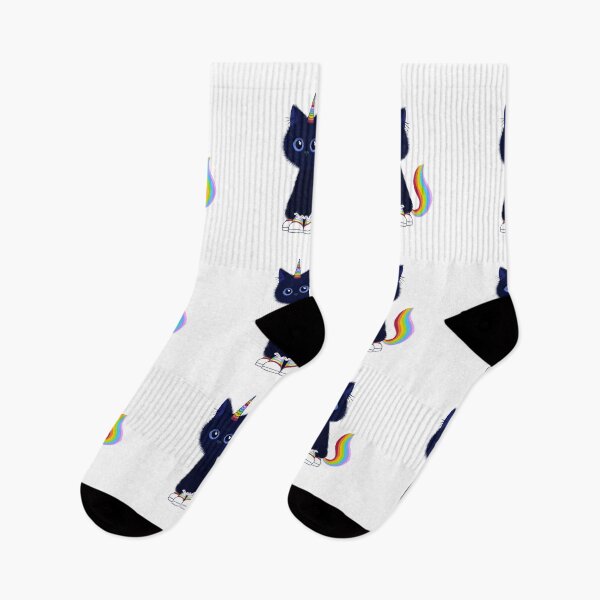 Item preview, Cute black caticorn with blue eyes and rainbow sneakers  designed and sold by QuirkyCatz.