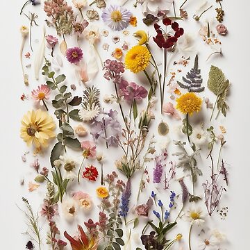 Natures Treasures Preserved: A Collection of Pressed Blooms - Pressed Dried  flowers on white background Art Print for Sale by EmeraldeaArt