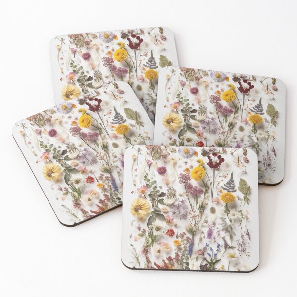 Item preview, Pressed Blooms: A Study in White and Florals - Pressed Dried flowers on white background designed and sold by EmeraldeaArt.
