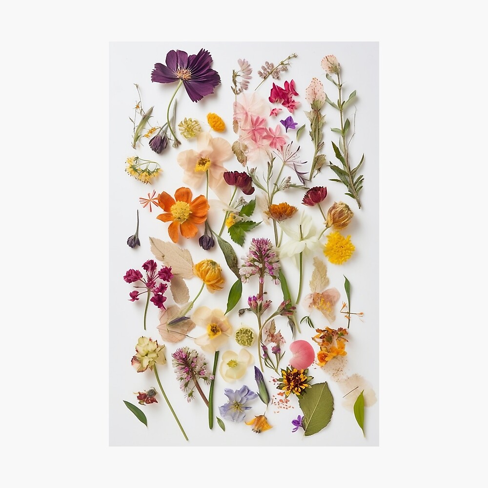 Natures Treasures Preserved: A Collection of Pressed Blooms - Pressed Dried  flowers on white background Art Board Print for Sale by EmeraldeaArt