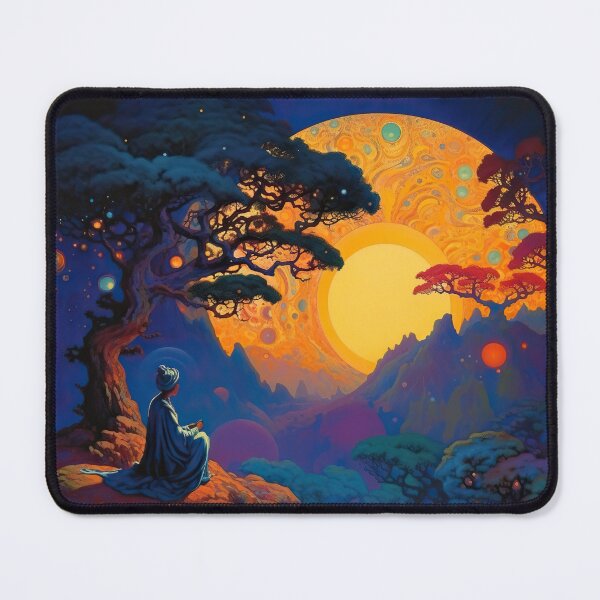 Item preview, Lost Soul Art - Lonely Sunset Original Digital Artwork - Vibrant Atmospheric Painting of Solitary Person Watching Sun Go Down over Mystical Landscape  - very high resolution designed and sold by CloudofKnowing.
