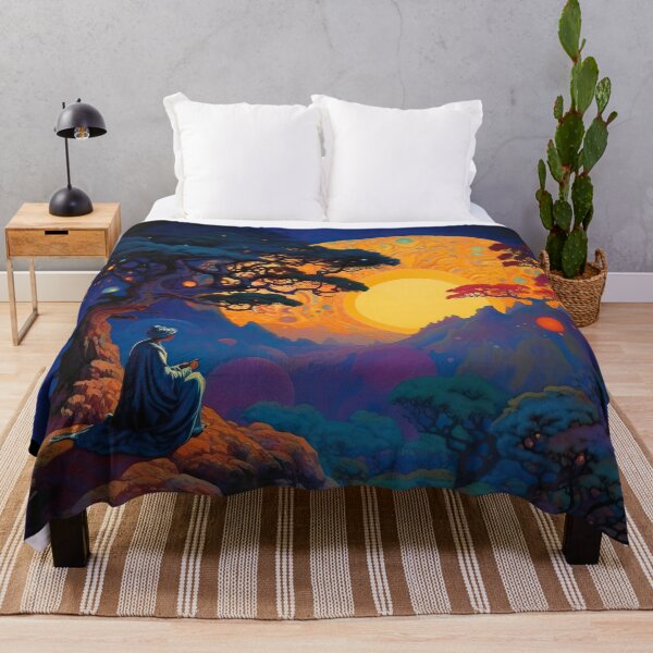 Item preview, Lost Soul Art - Lonely Sunset Original Digital Artwork - Vibrant Atmospheric Painting of Solitary Person Watching Sun Go Down over Mystical Landscape - very high resolution designed and sold by CloudofKnowing.