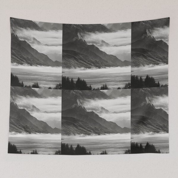 Item preview, Mountain lakeside view BW art designed and sold by theCutestthings.