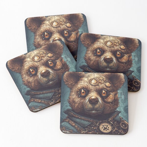 Item preview, Steampunk teddy bear face cool Victorian retrofuturistic bear designed and sold by Dreamakerstudio.