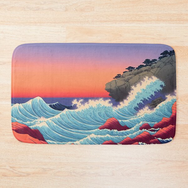Item preview, Ukiyo-e Japanese Art - Waves Crashing Against a Rocky Coast at Sunset designed and sold by allovervintage.