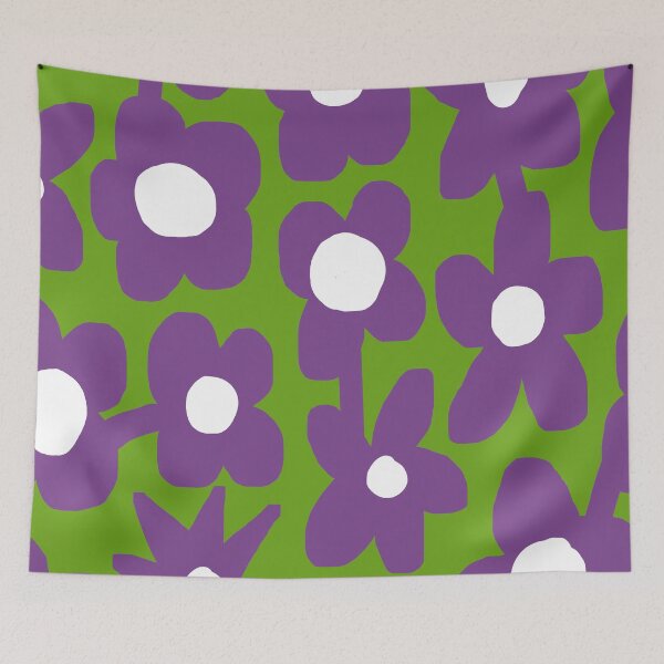 Item preview, Iconic Retro Scandinavian Summer Flowers in Green and Purple designed and sold by Deutschic.