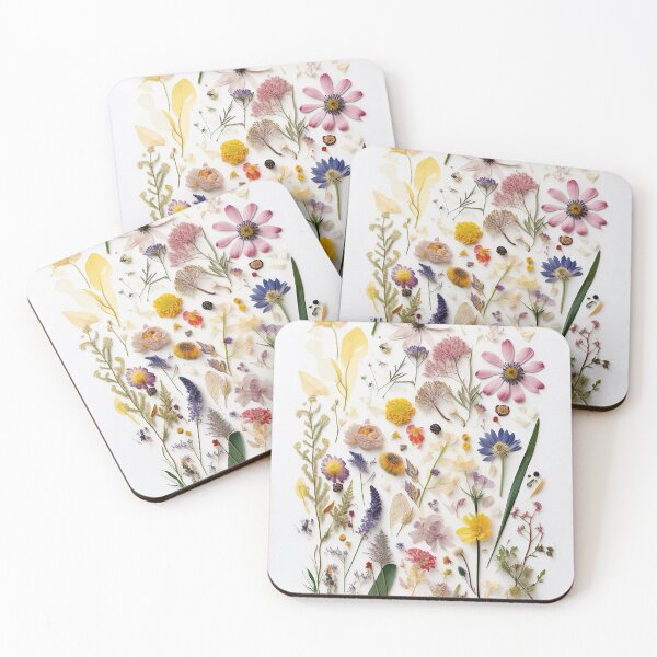 Item preview, Pressed Flowers: A Captivating Study in Nature's Artistry - Pressed Dried flowers on white background designed and sold by EmeraldeaArt.