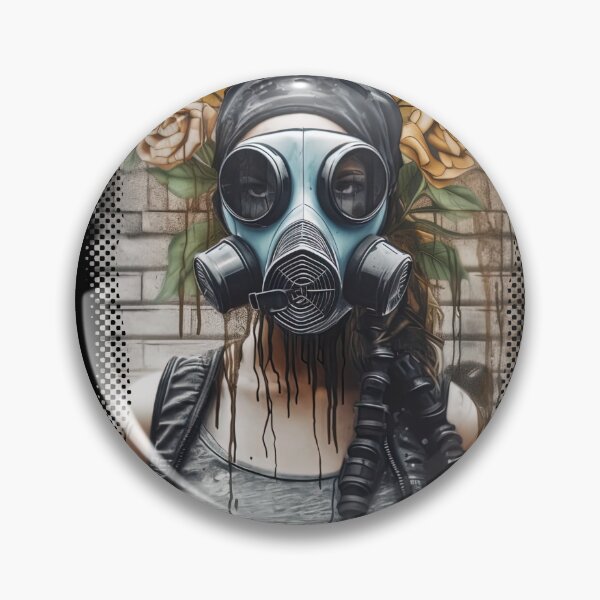 Item preview, Steampunk woman wearing gasmask in front of watercolor pattern of flower and butterflies designed and sold by Dreamakerstudio.