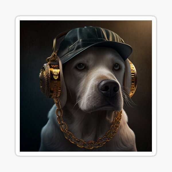 cool dog with cap and gold chain