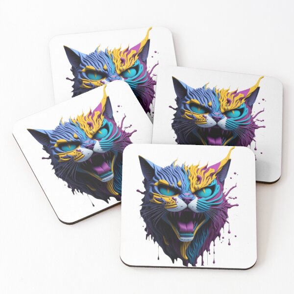 Item preview, Hyperdetailed 3D Cat Head Roaring in Colorful Splash Art Style designed and sold by MediaPOX.
