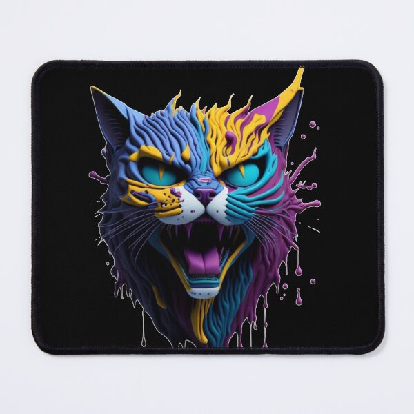 Item preview, Hyperdetailed 3D Cat Head Roaring in Colorful Splash Art Style designed and sold by MediaPOX.